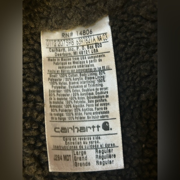 Carhartt J284 Sherpa-Lined Sandstone Hooded Work Jacket Navy, Size Large Regular - Picture 10 of 12